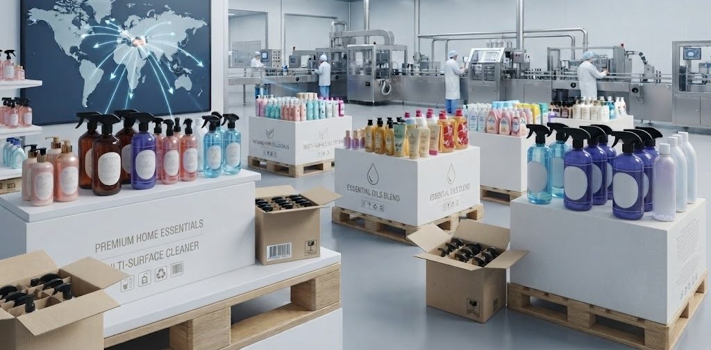 Hygenova filling line and finished goods ready for export